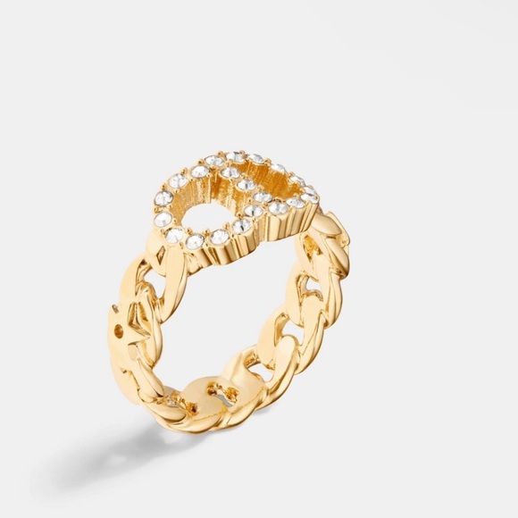 Dior CLAIR D LUNE RING Gold-Finish Metal and White Crystals size L - Picture 1 of 7